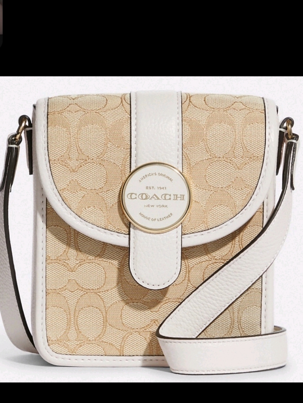 Coach Lonnie North South Signature Jacquard & Leather Crossbody, EUC, 2022, $278